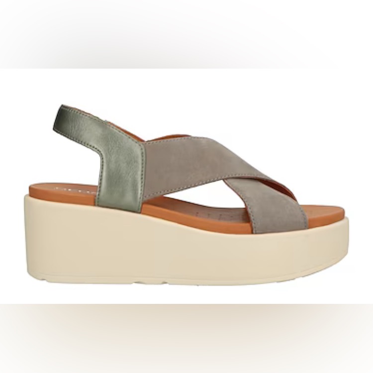 Geox Olive Green Platform Wedge Sandals - Size 6
